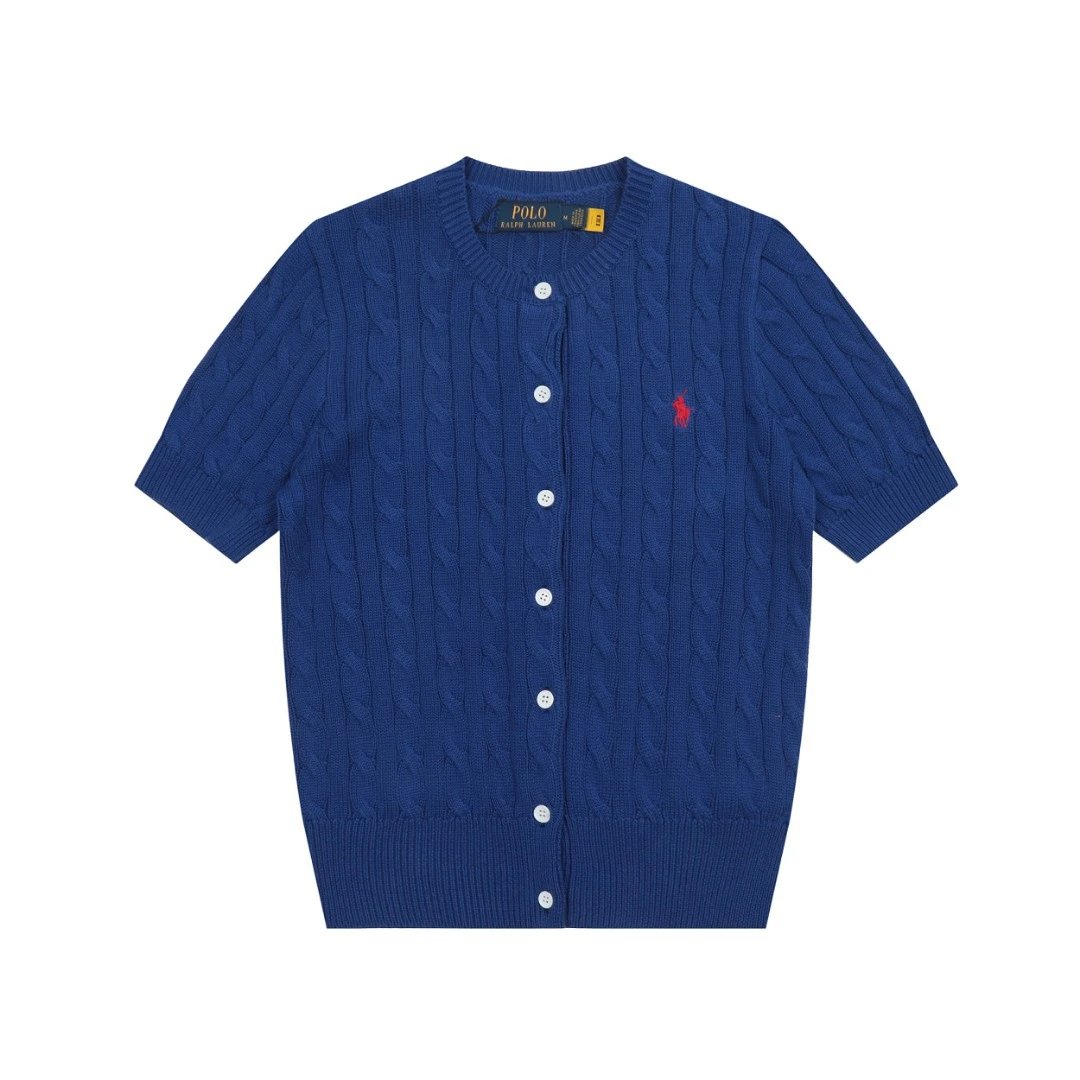 Cable-knit Slim Fit Cardigan Tee, Cerulean - Ralph Lauren - Cnfans - $28.06