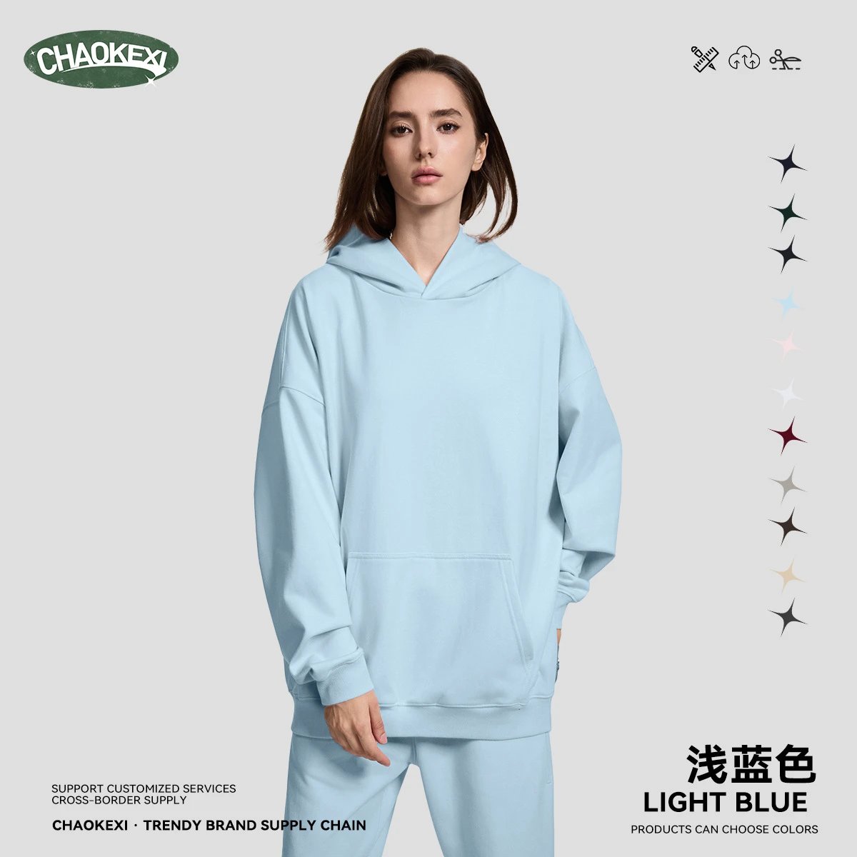 Casual Cotton Pullover Hoodie Unisex Powder Blue - Calvin Klein - Cnfans - $30.32