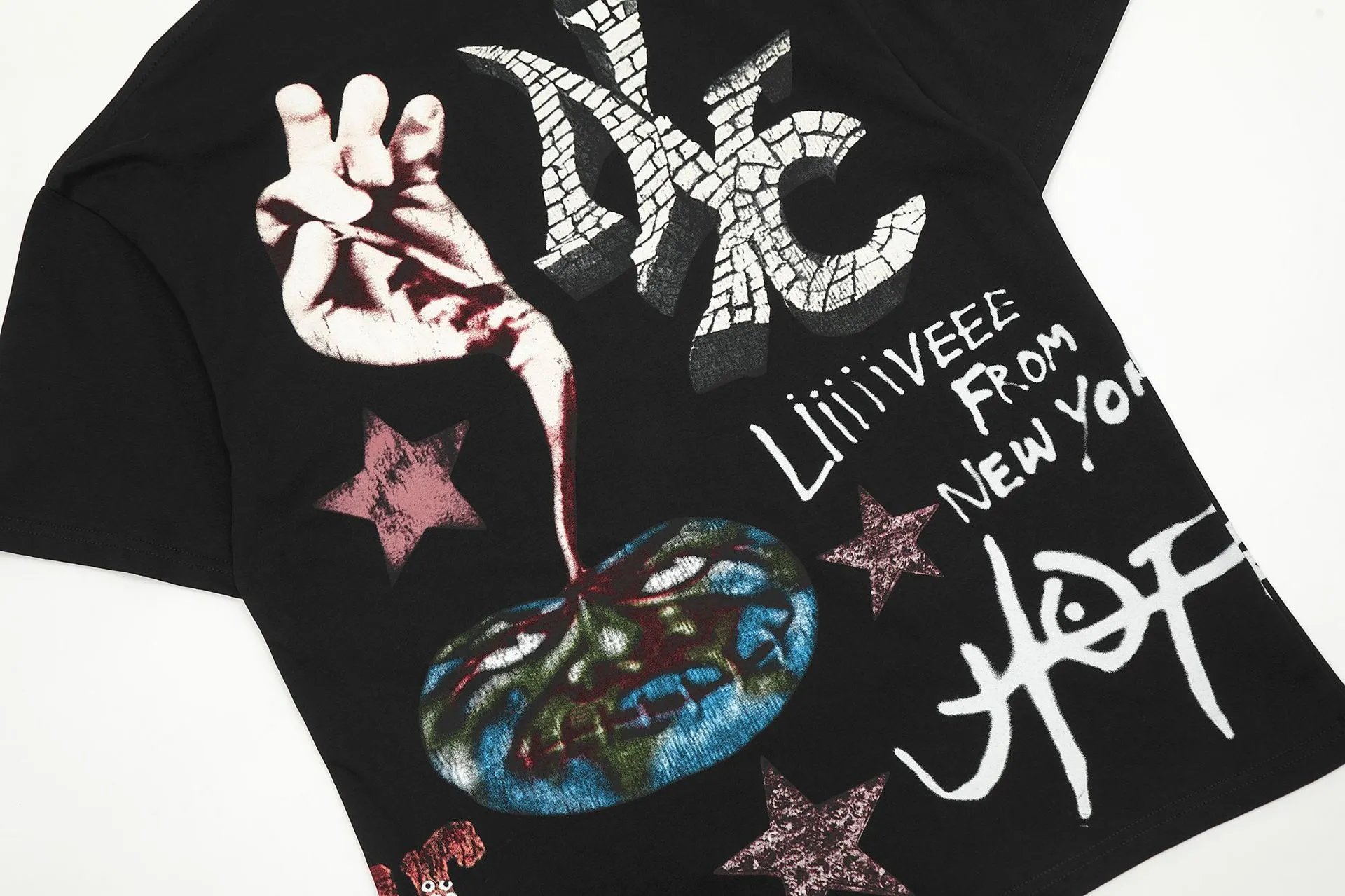 Utopia Graphic Streetwear Cotton T-Shirt Onyx Black - Gallery Image 6 - Detailed View