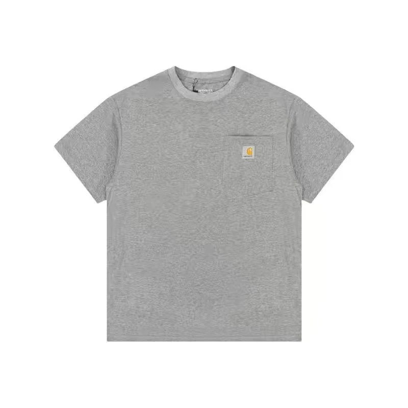 Casual Cotton Pocket Tee Unisex Crew Neck - Heather Grey - Carhartt - Cnfans - $17.39