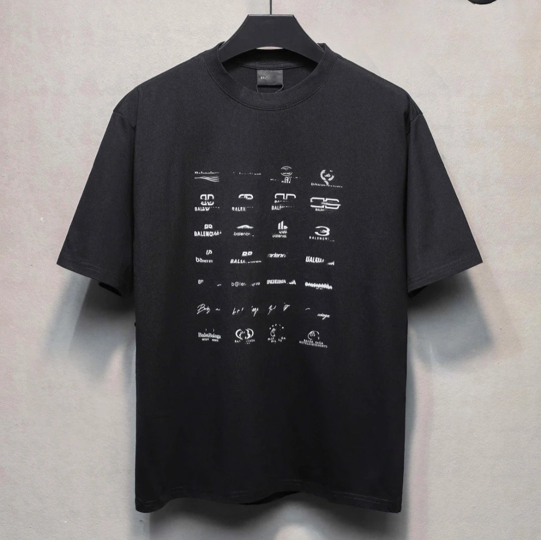 SS25 Unisex Oversized Multi-Logo Print T-Shirt Onyx Black - Gallery Image 1 - Detailed View