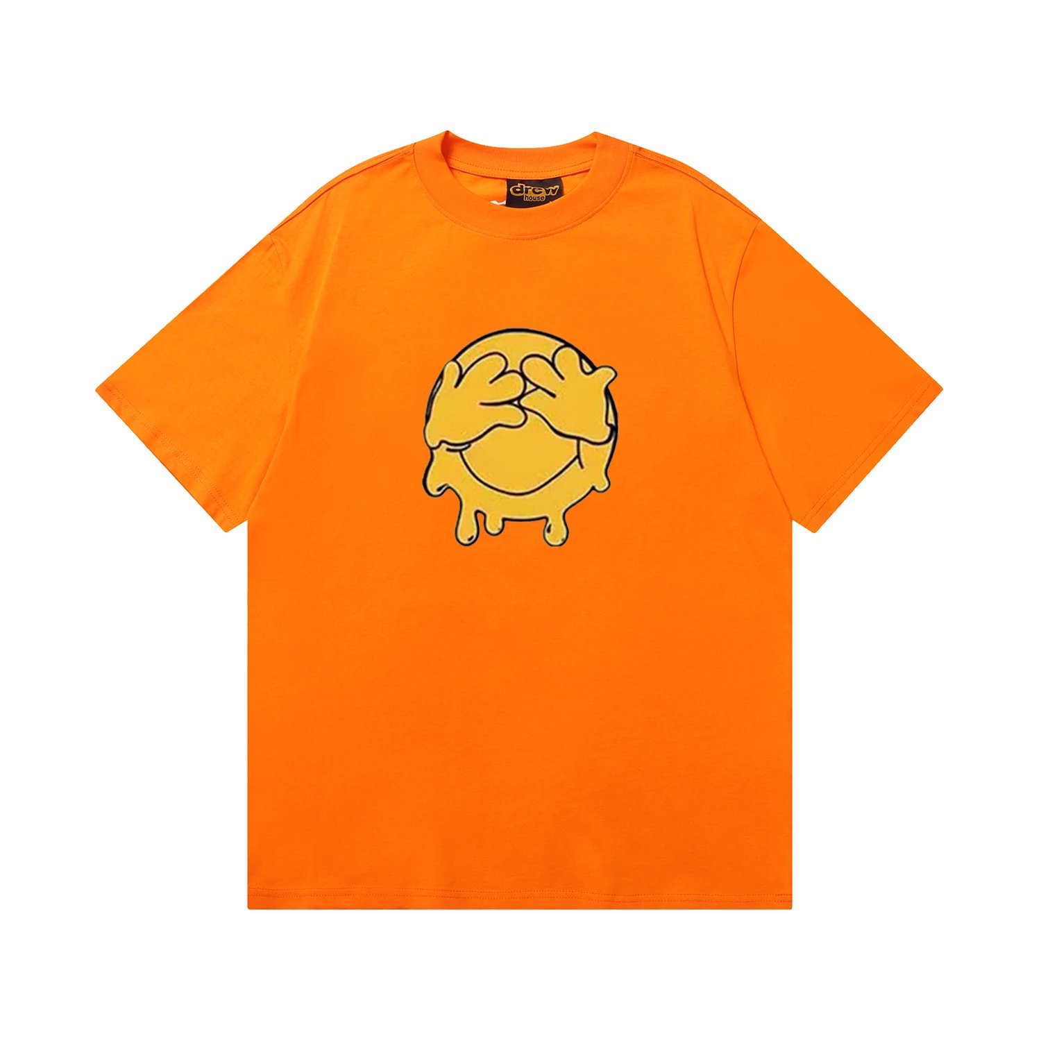 Streetwear Graphic Smile Face Cotton Tee Tangerine Orange - Related Product - Cnfans