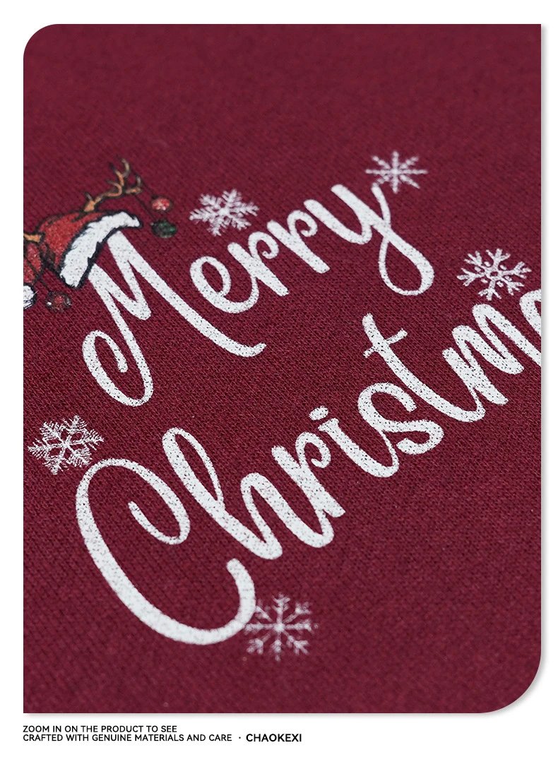 Christmas Reindeer Fleece Thermal Unisex Hoodie Burgundy - Gallery Image 14 - Detailed View