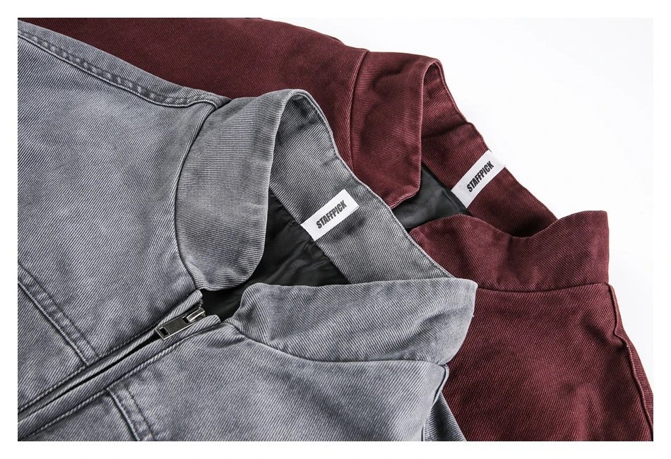 Unisex Retro Washed Loose Bomber Jacket Merlot - Gallery Image 12 - Detailed View