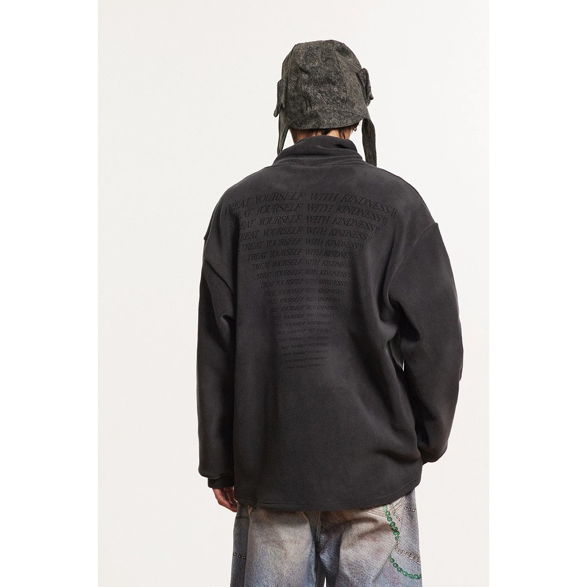 Loose Fit Unisex Winter Fleece Turtleneck Sweatshirt, Amethyst - Gallery Image 2 - Detailed View