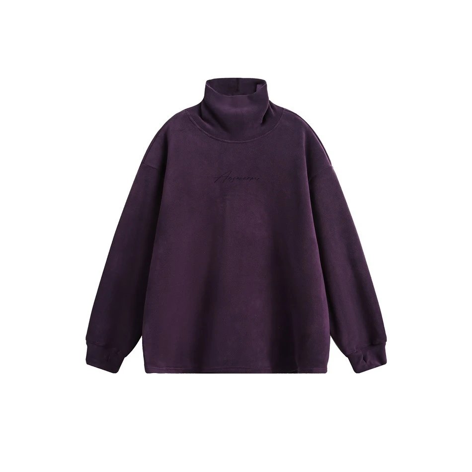 Loose Fit Unisex Winter Fleece Turtleneck Sweatshirt, Amethyst - Gallery Image 4 - Detailed View