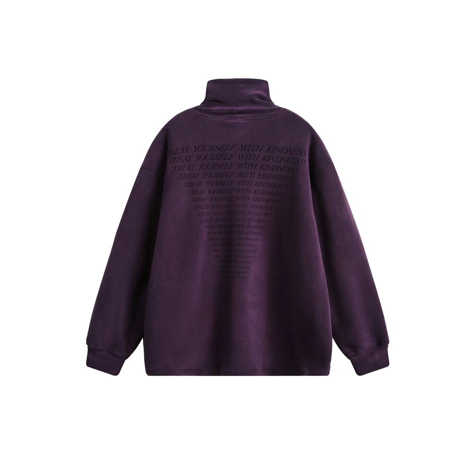 Loose Fit Unisex Winter Fleece Turtleneck Sweatshirt, Amethyst - Gallery Image 5 - Detailed View