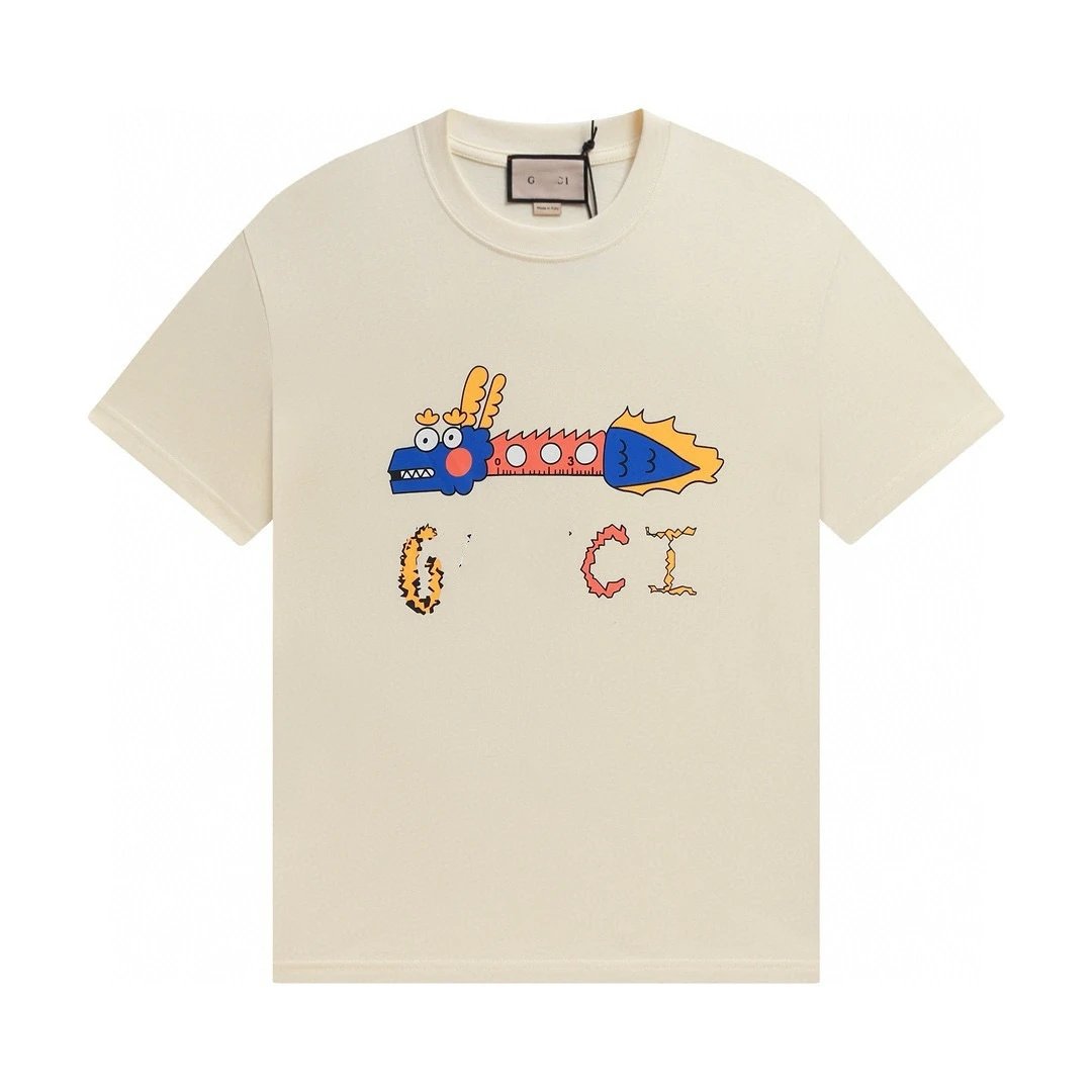 Unisex Dragon Snake Graphic Cotton Tee, Versatile Ecru - Gallery Image 5 - Detailed View