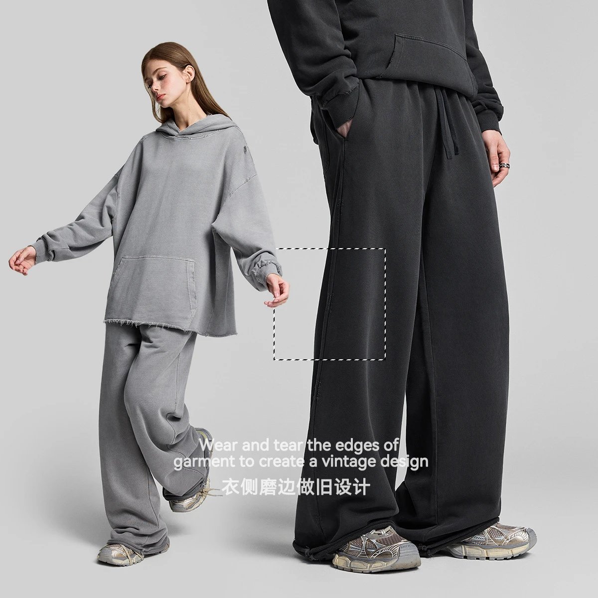 Vintage Cotton Straight-Leg Sweatpants Slate - Gallery Image 2 - Detailed View