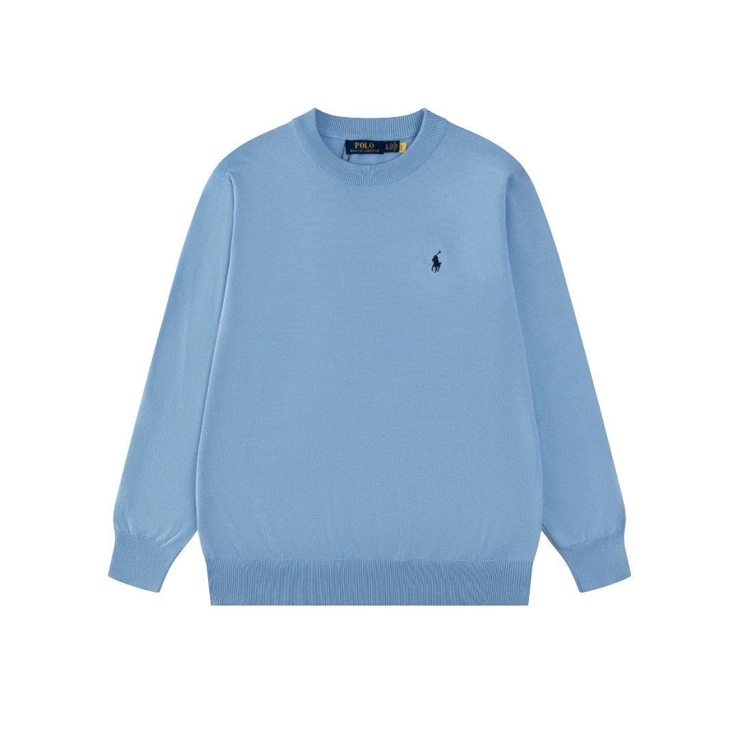Cotton Knit Crew Neck Sweater Unisex Sky Blue - Ralph Lauren - Cnfans - $34.84