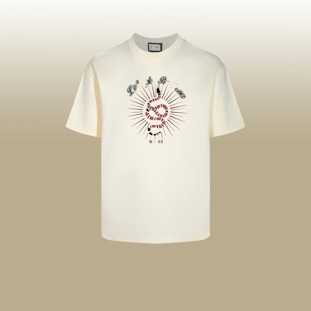 Casual Graphic Cotton Tee Unisex Top Cream - Gucci - Cnfans - $26.77