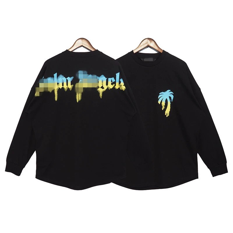 Streetwear Graphic Cotton Long Sleeve Tee Jet Black - Palm Angels - Cnfans - $26.45