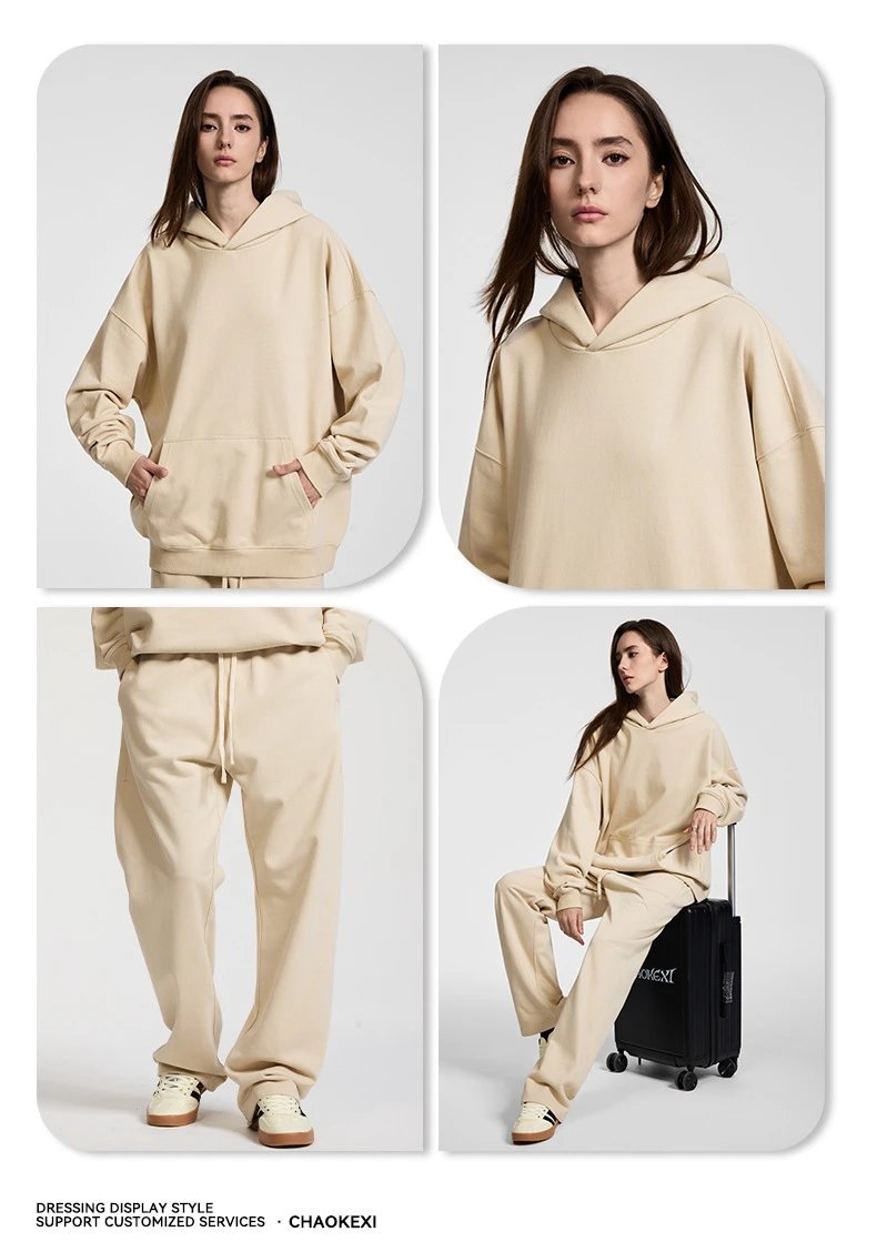 Casual Cotton Fall Hoodie Unisex Apricot - Gallery Image 11 - Detailed View