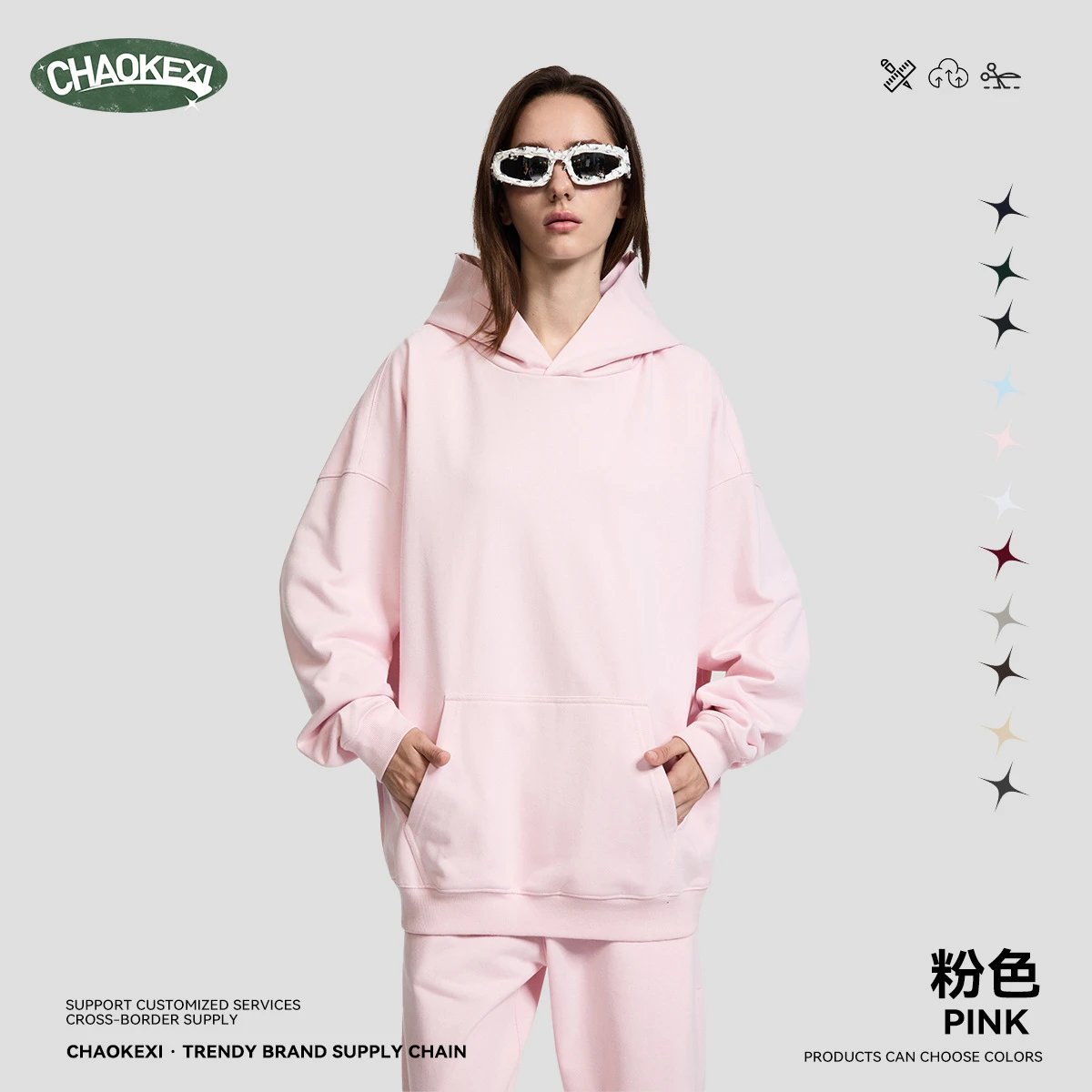 Casual Cotton Blend Hoodie Autumn Pullover,Rose - Calvin Klein - Cnfans - $30.32