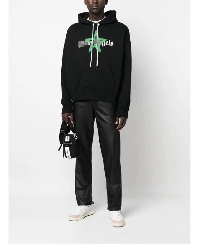 Star Print Cotton Pullover Hoodie, Jet Black - Gallery Image 13 - Detailed View