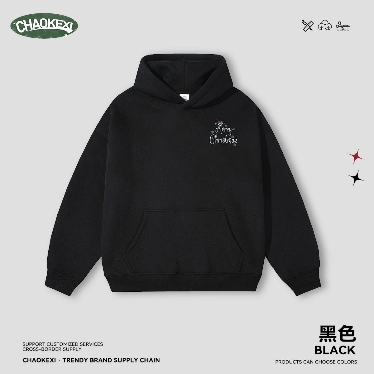 Christmas Reindeer Fleece Thermal Unisex Hoodie Burgundy - CHAOKEXI（潮可喜） - Cnfans - $33.23