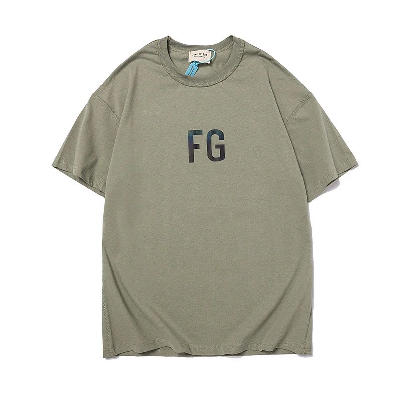 Streetwear Reflective Letter Oversize T-Shirt Sage Green - Fear of God(FOG） - Cnfans - $21.29