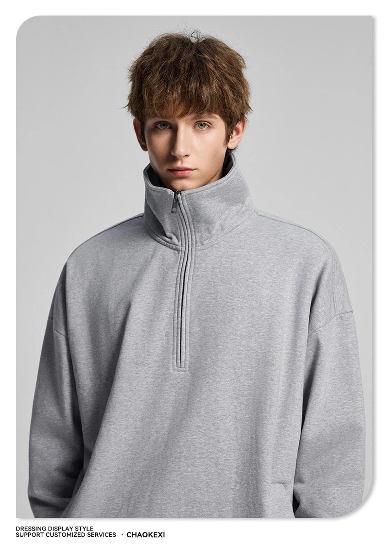 Men Retro Half Zip Pullover Sweatshirt Winter Jet Black - Gallery Image 6 - Detailed View