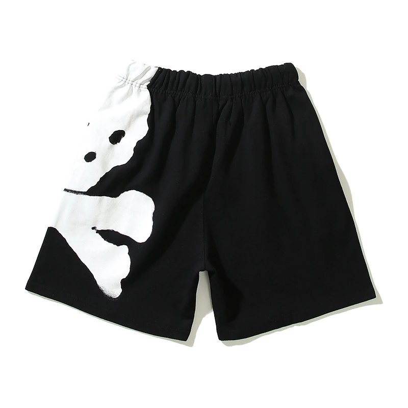Street Skull Print Casual Shorts Ebony Black - Gallery Image 3 - Detailed View