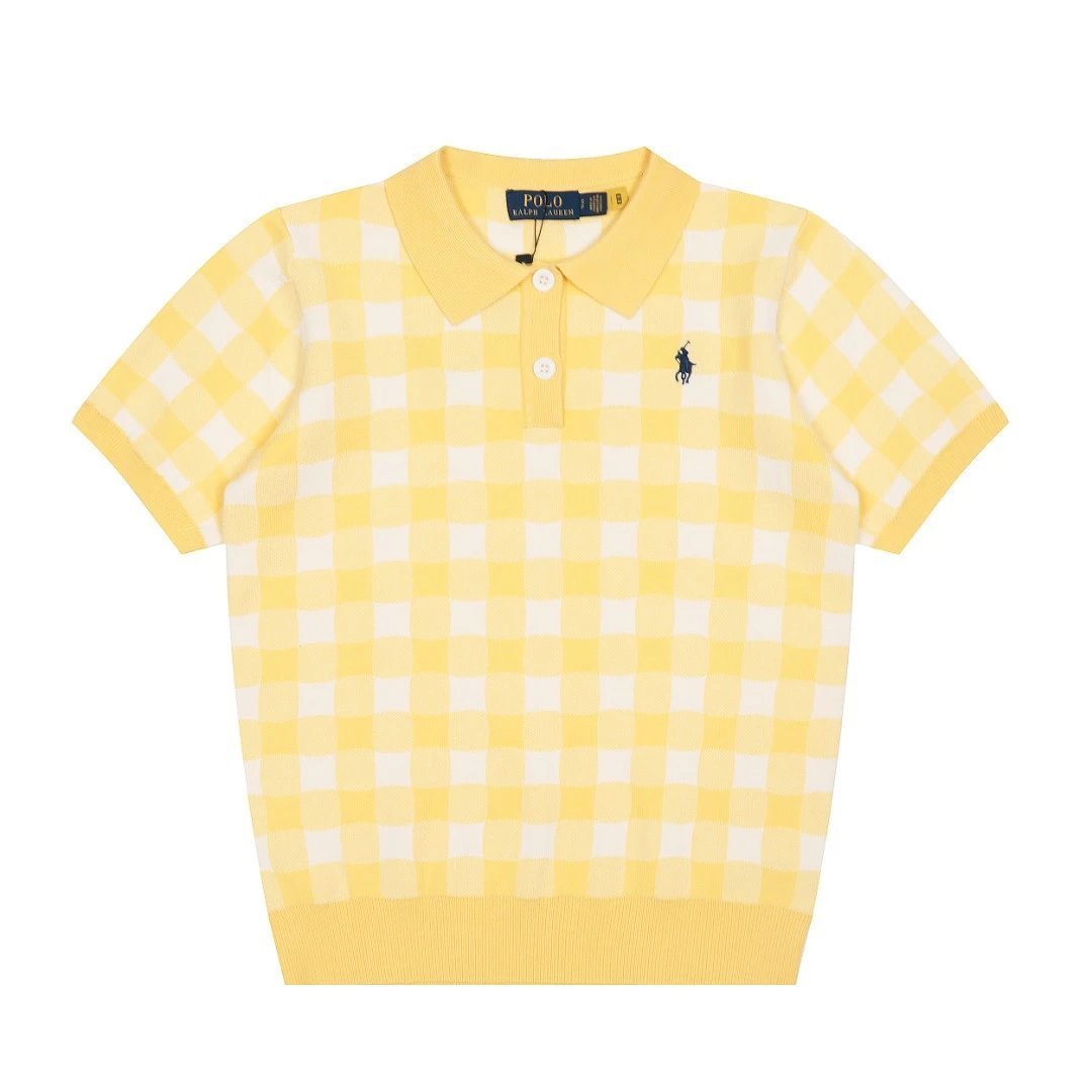 Gingham Knit Polo Top, Women's Short Sleeve, Rose - Gallery Image 4 - Detailed View