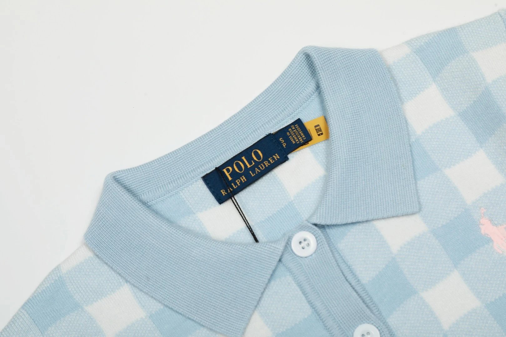 Gingham Knit Polo Top, Women's Short Sleeve, Rose - Gallery Image 12 - Detailed View