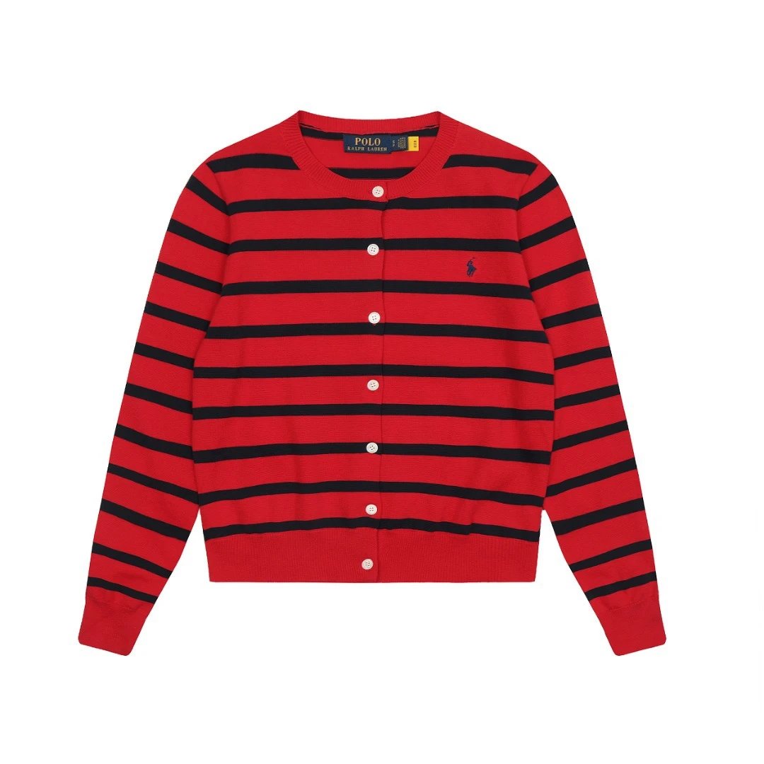 Striped Knit Cardigan Long Sleeve Top - Scarlet - Ralph Lauren - Cnfans - $32.26