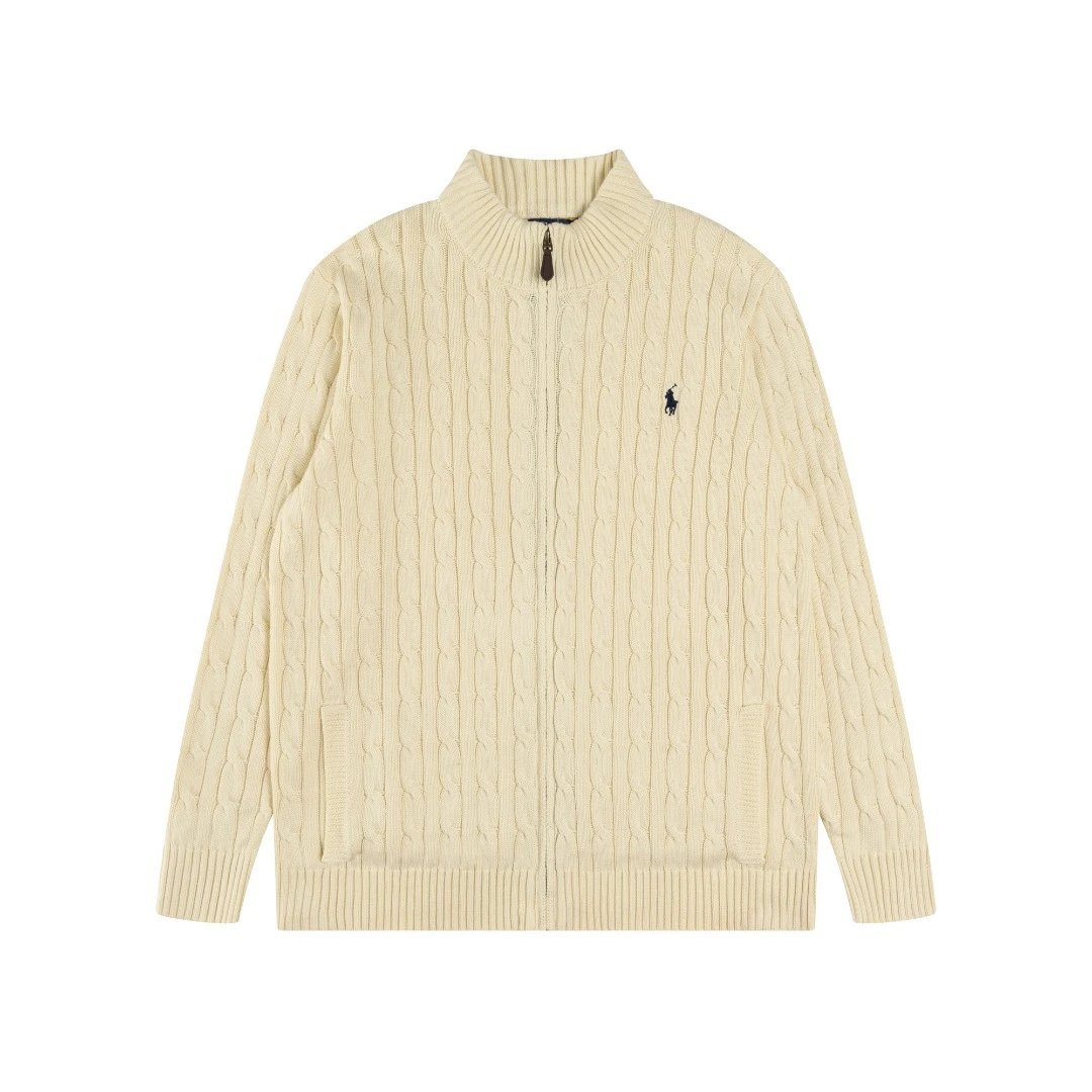 Men's Cable-Knit Full-Zip Cardigan Sweater Ivory - Ralph Lauren - Cnfans - $42.79