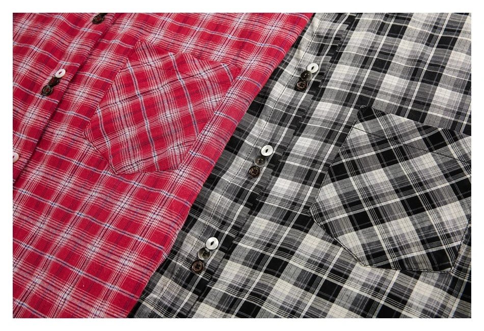Unisex Retro Plaid Long Sleeve Button Shirt Fall Monochrome - Gallery Image 14 - Detailed View