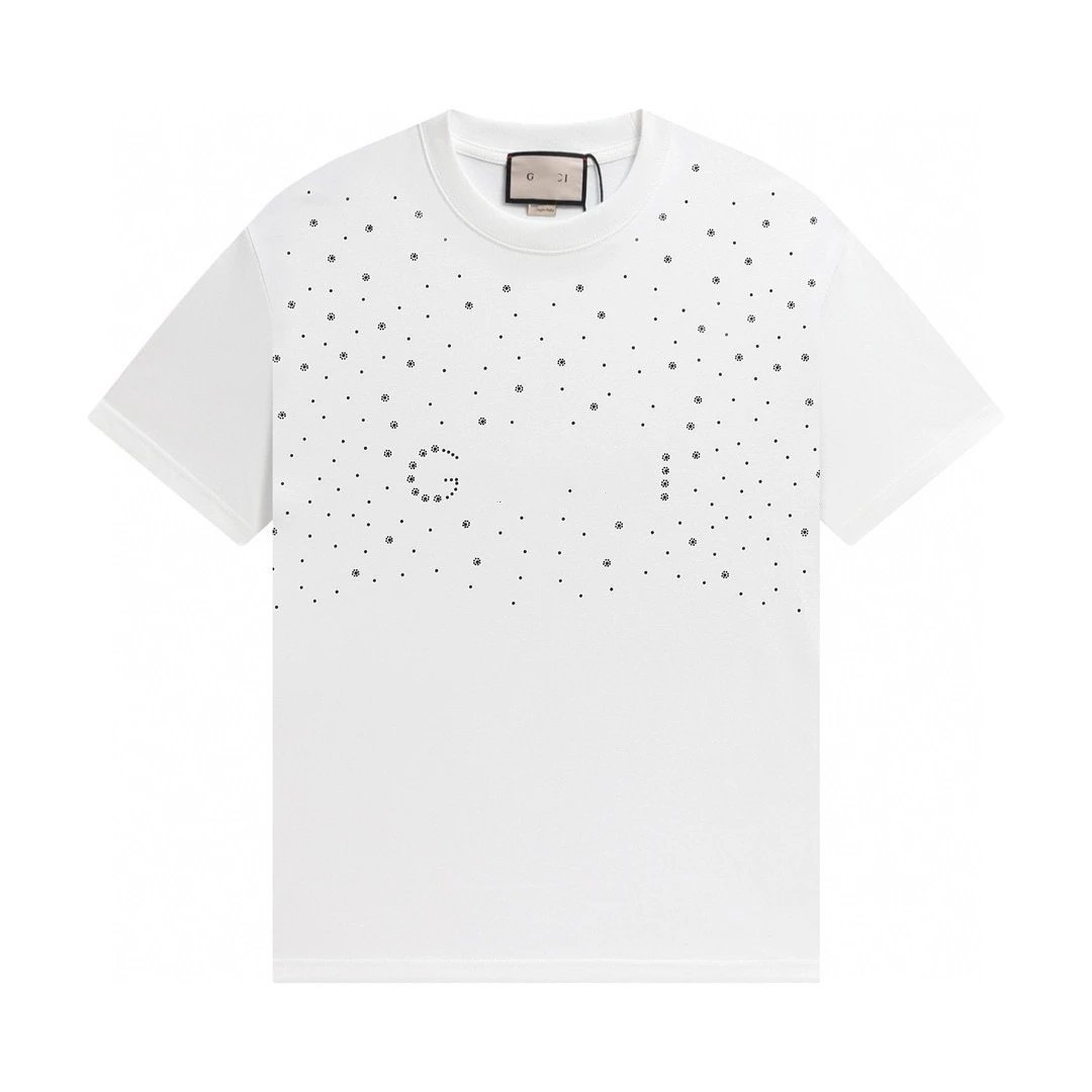 Casual Cotton Rhinestone Men's Tee - Off White - Gallery Image 2 - Detailed View