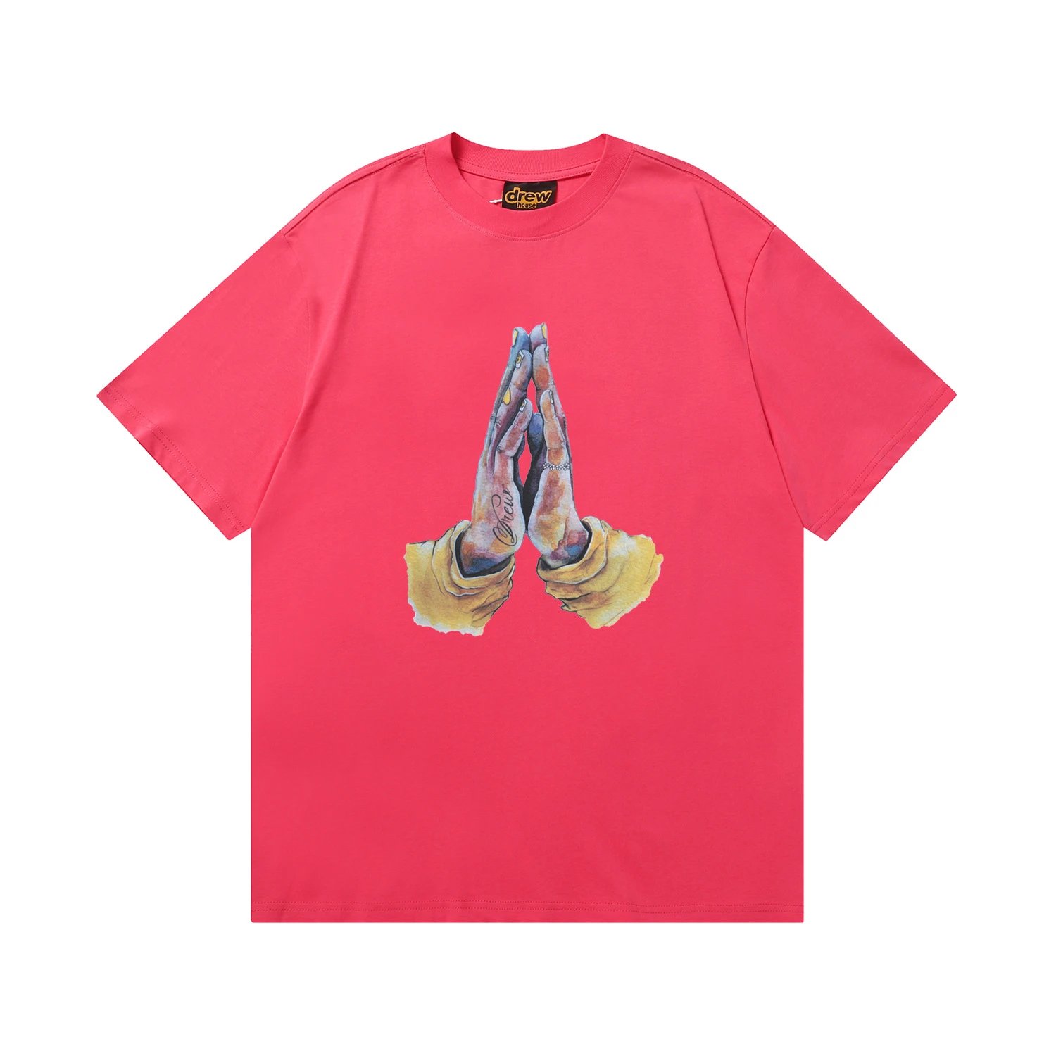 Praying Hands Graphic Streetwear T-Shirt Azure Blue - Gallery Image 3 - Detailed View