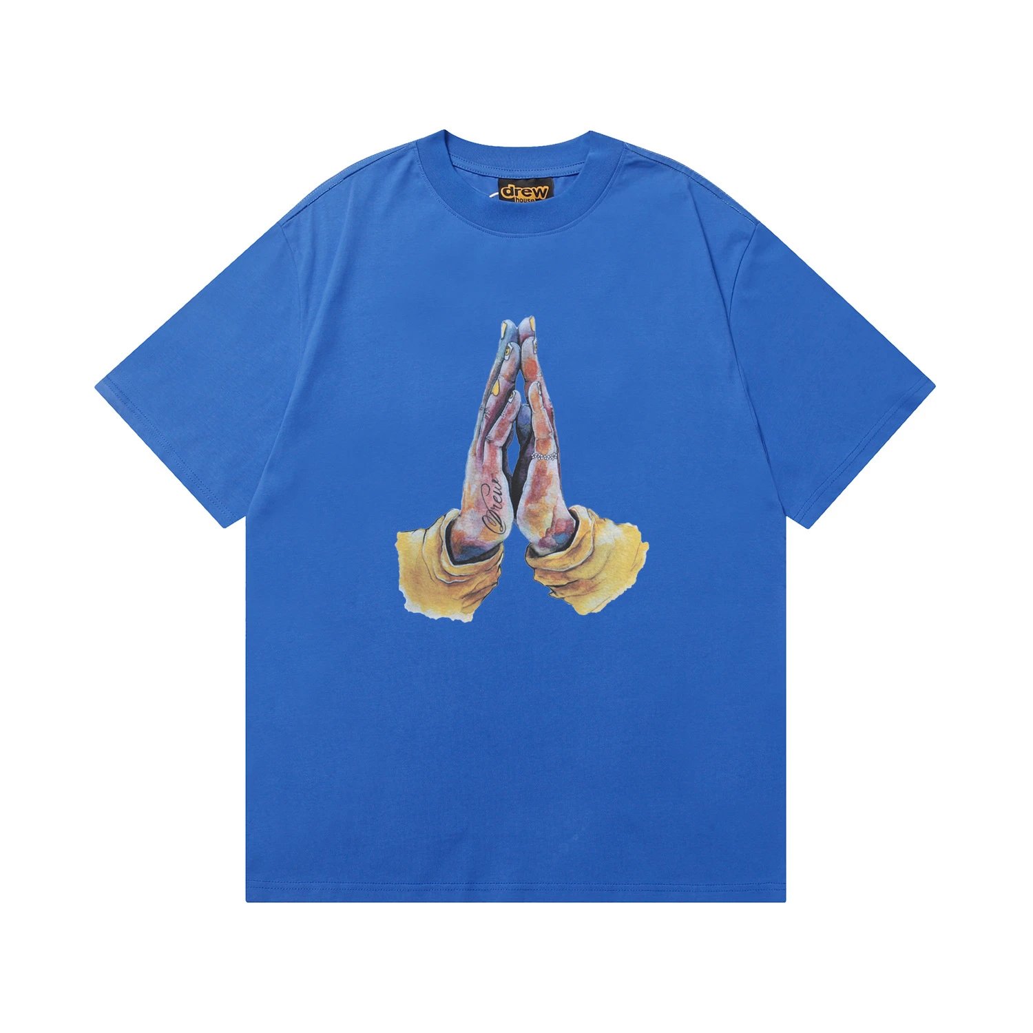 Praying Hands Graphic Streetwear T-Shirt Azure Blue - Drew(Drew House) - Cnfans - $20.65