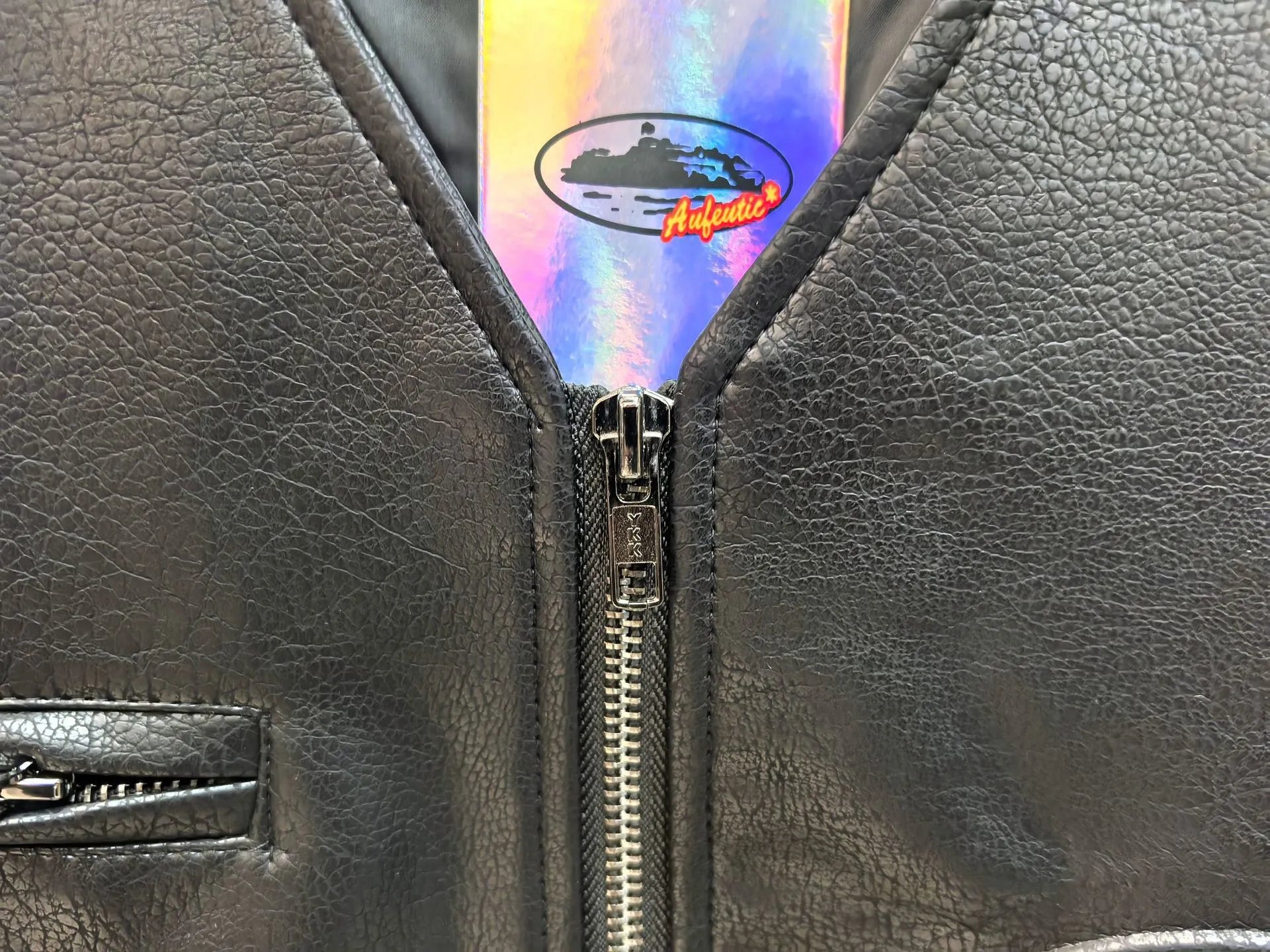 Street PU Biker Vest Ebony Ivory - Gallery Image 4 - Detailed View