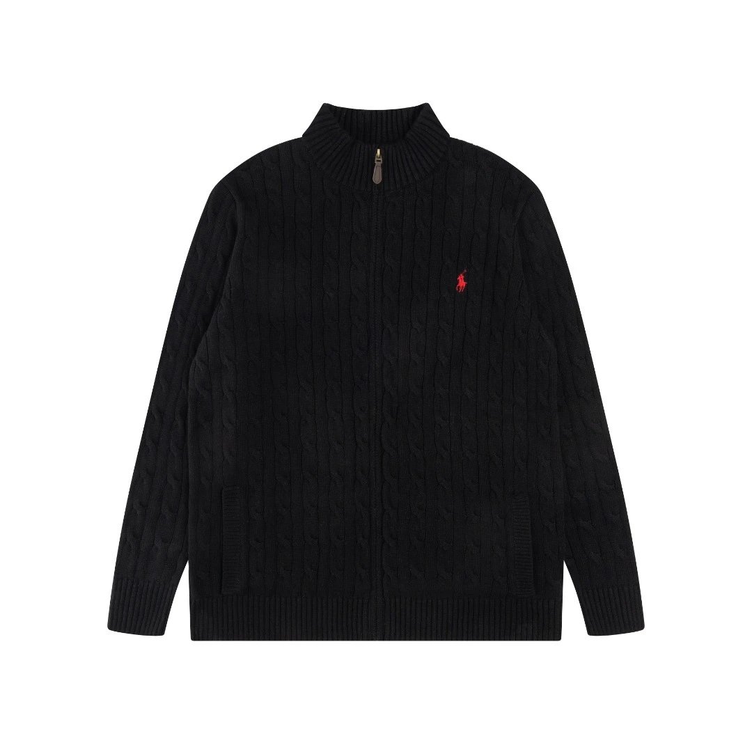 Classic Cable Knit Full Zip Cardigan Sweater - Onyx - Ralph Lauren - Cnfans - $42.79