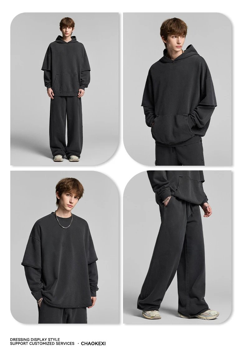 Retro Loose Fake Two-Piece Set Unisex Onyx - Gallery Image 6 - Detailed View