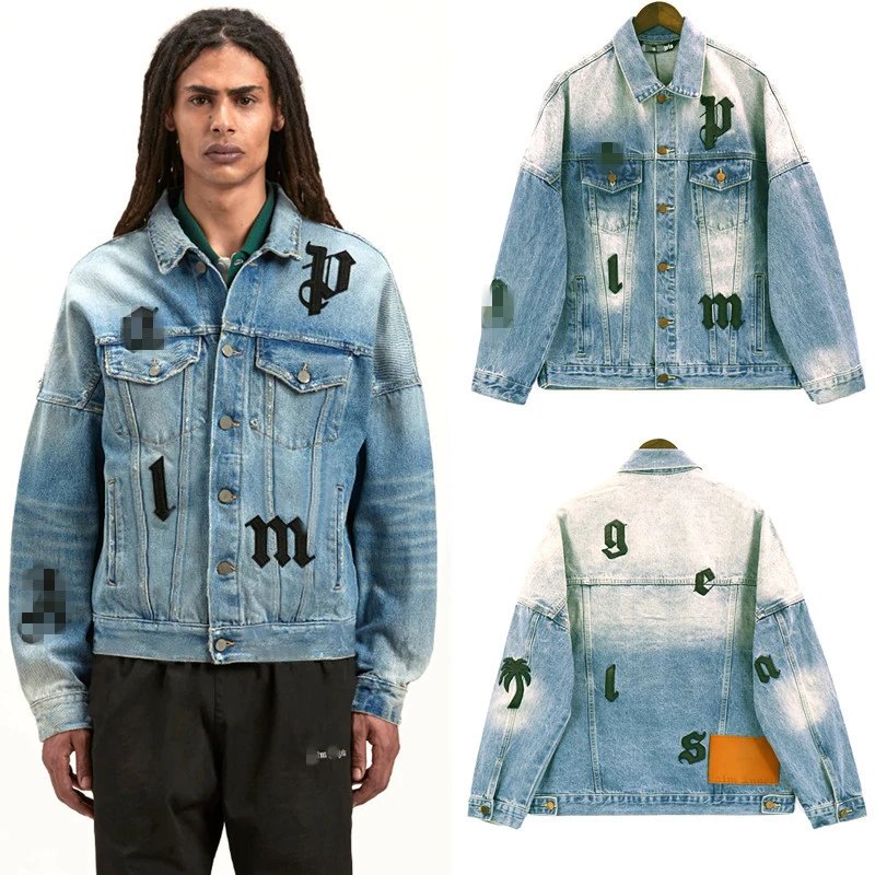 Men's Denim Jacket, Street Style, Embroidered, Sky Blue - Gallery Image 2 - Detailed View