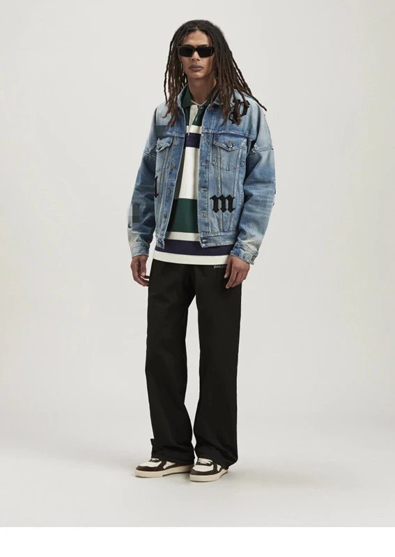 Men's Denim Jacket, Street Style, Embroidered, Sky Blue - Gallery Image 11 - Detailed View