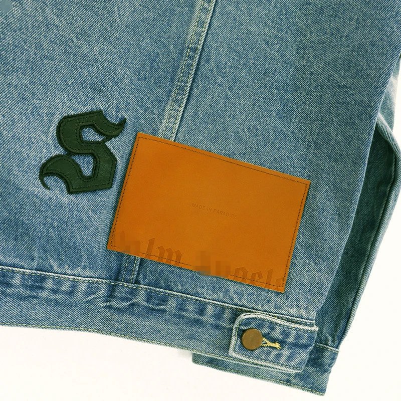 Men's Denim Jacket, Street Style, Embroidered, Sky Blue - Gallery Image 8 - Detailed View