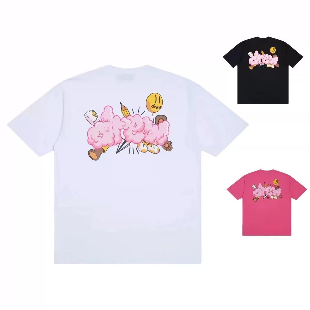 Street Style Cotton Candy Cloud Graphic Tee Rose Pink - Gallery Image 3 - Detailed View