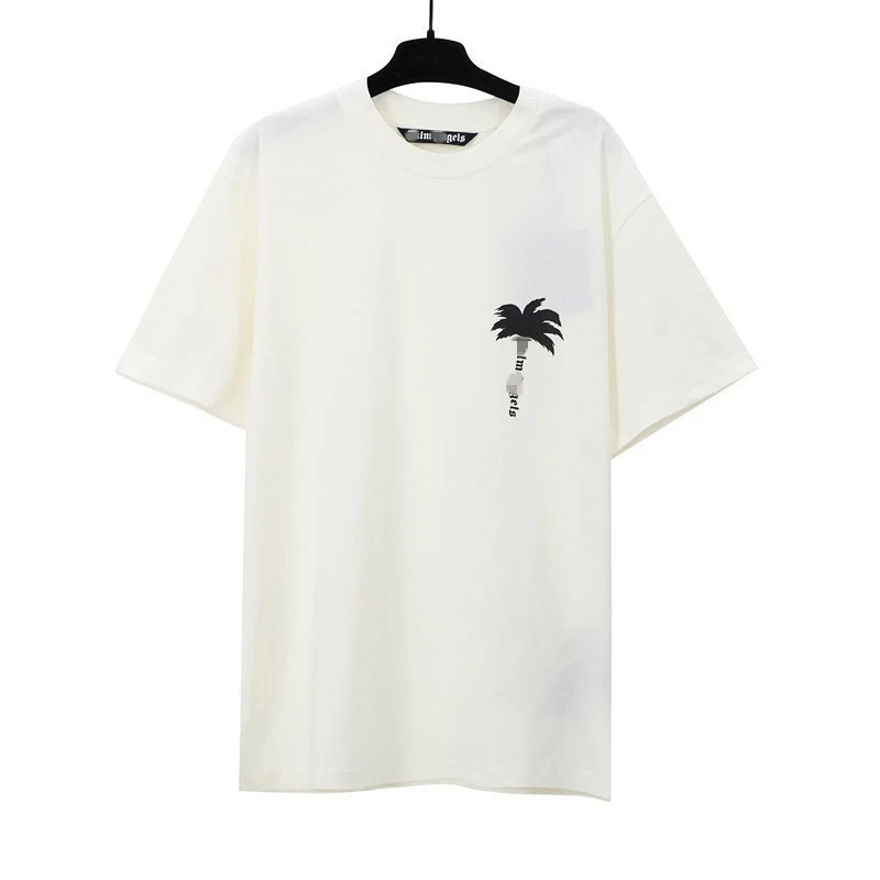 Unisex Streetwear Cotton Palm Tree Print T-Shirt Ivory - Palm Angels - Cnfans - $20.65