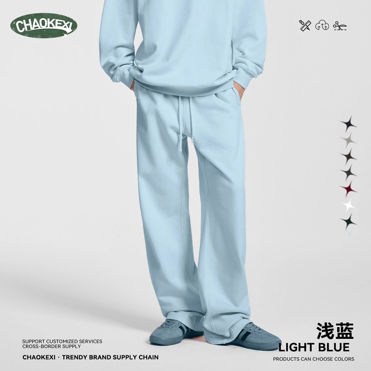 Casual Terry Cotton Pullover Unisex Set Sky Blue - ChaoKeXi - Cnfans - $26.77