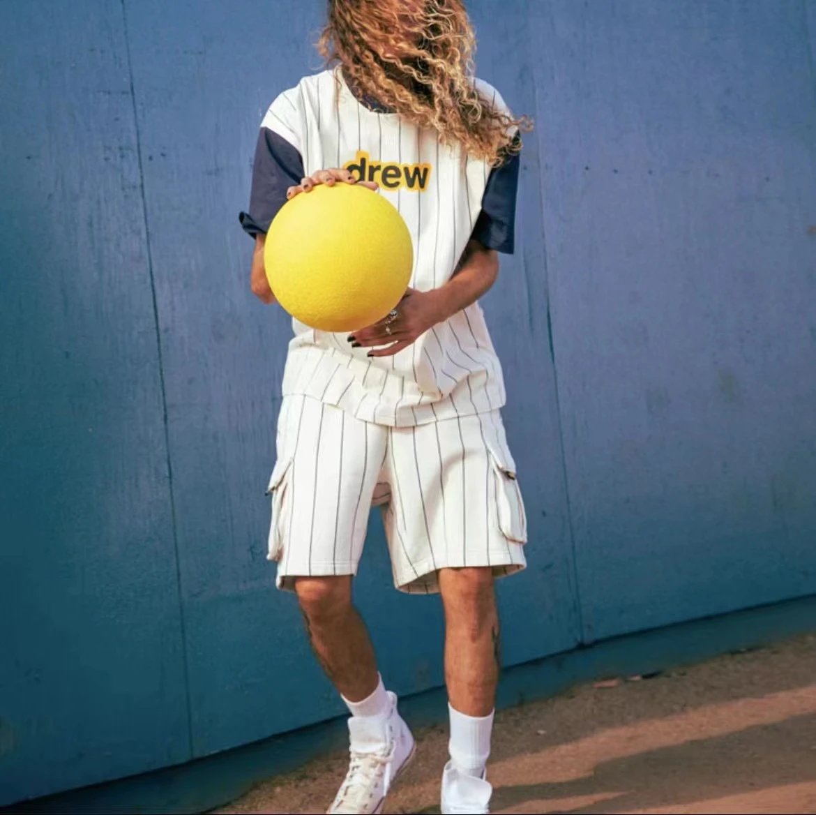 Streetwear Stripe Cotton Logo Tee Navy White - Gallery Image 12 - Detailed View