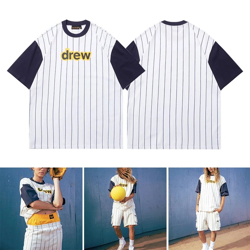 Streetwear Stripe Cotton Logo Tee Navy White - Gallery Image 4 - Detailed View