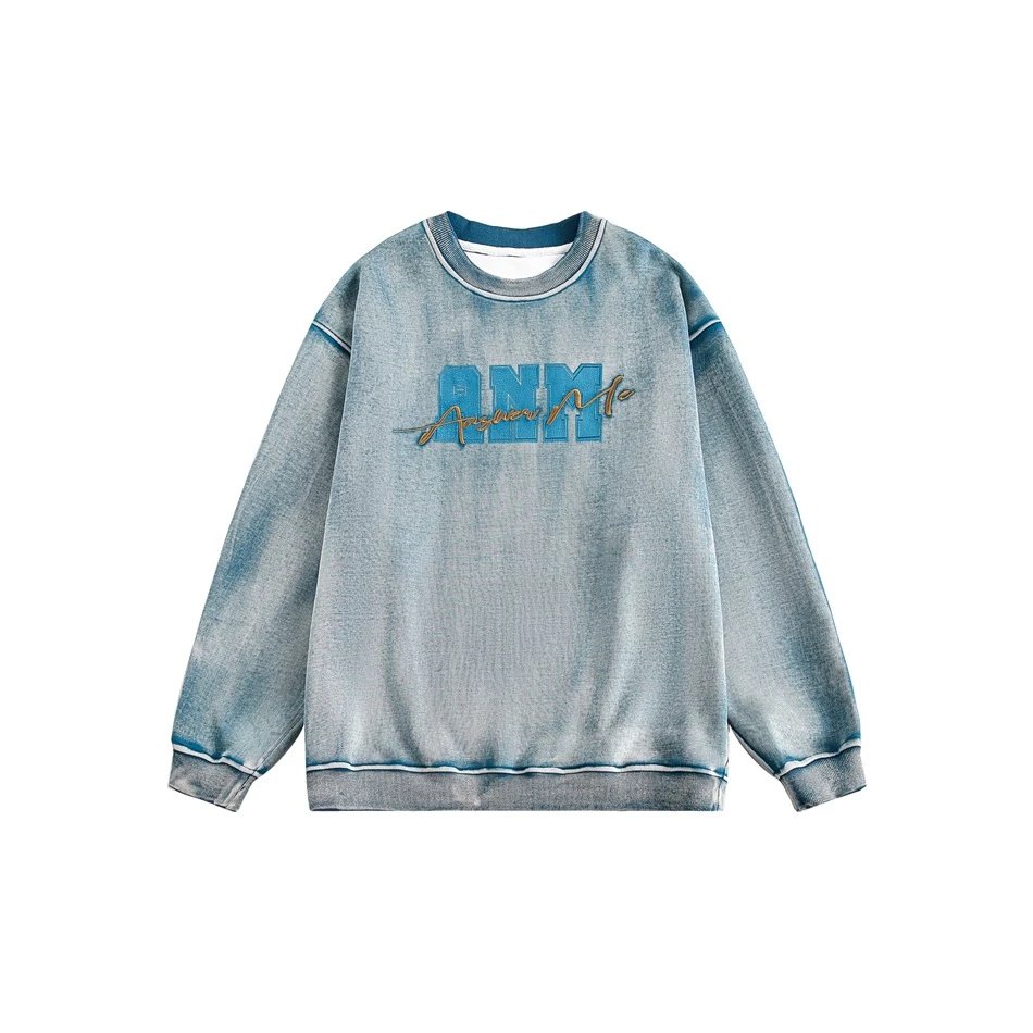 Unisex Vintage Washed Crewneck Sweatshirt Loose Fit Washed Denim - Answer Me - Cnfans - $39.48