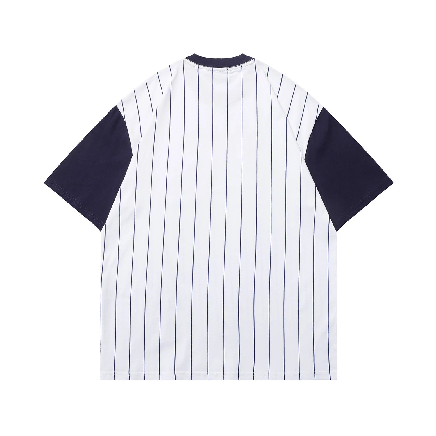 Streetwear Stripe Cotton Logo Tee Navy White - Gallery Image 3 - Detailed View