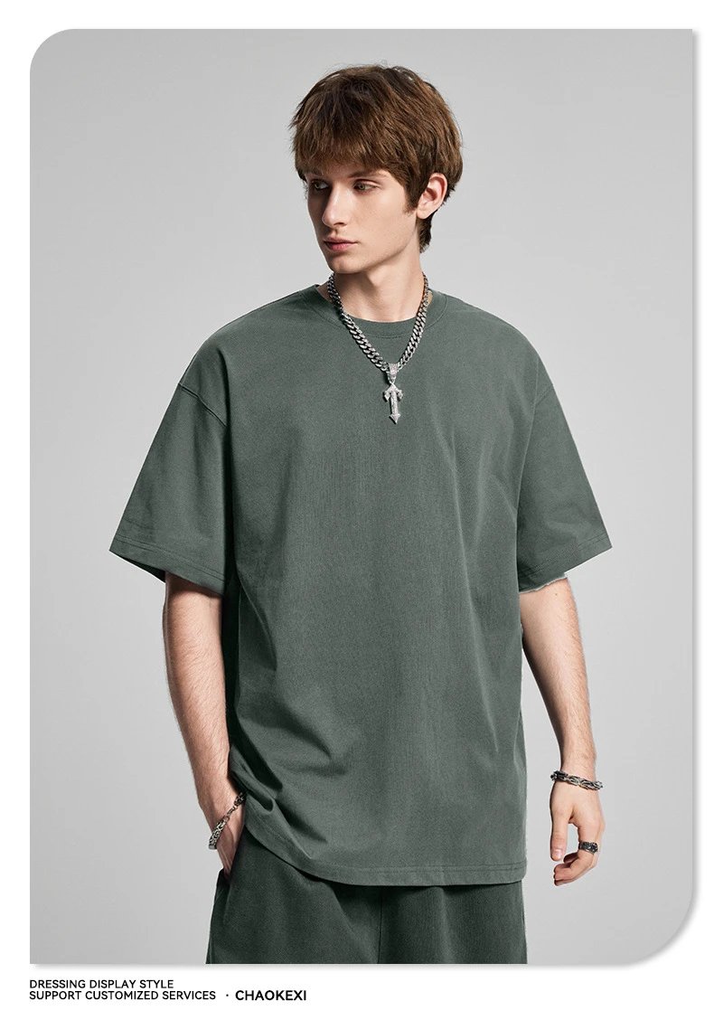 Retro Cotton Mens Tee Summer Top Heavy Foundation Series - Ash - Gallery Image 5 - Detailed View