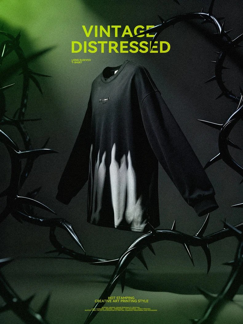 Men's Vintage Cotton Long Sleeve Tee Shirt Onyx - Gallery Image 10 - Detailed View