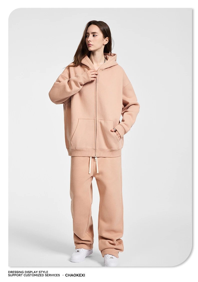 Men's Fleece Hoodie Set Winter Casual, Khaki - Gallery Image 6 - Detailed View