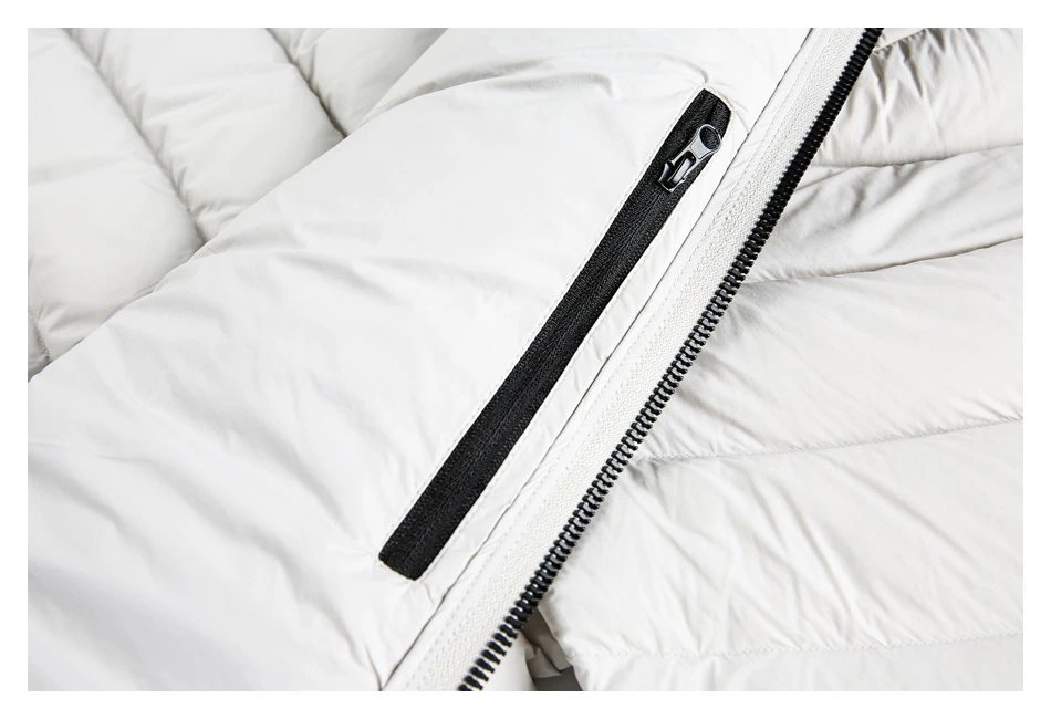 Men's Winter Warm Stand Collar Puffer Jacket, Duck Down, Snow White - Gallery Image 12 - Detailed View