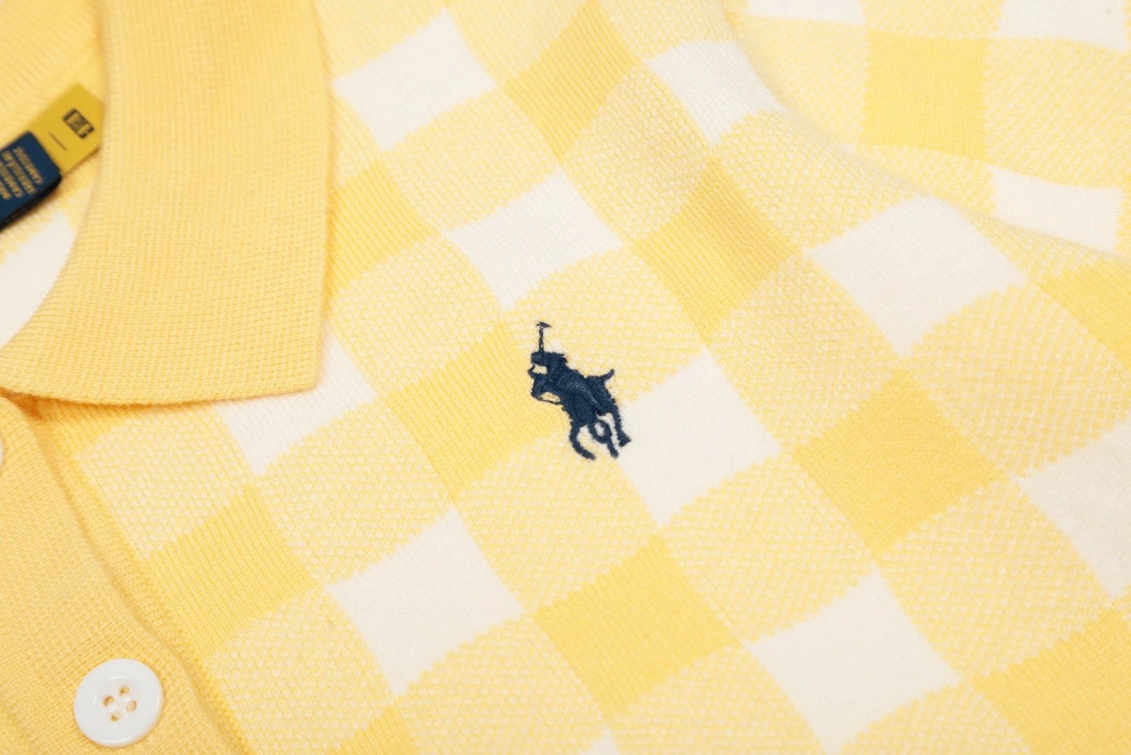 Gingham Knit Polo Top, Women's Short Sleeve, Rose - Gallery Image 10 - Detailed View