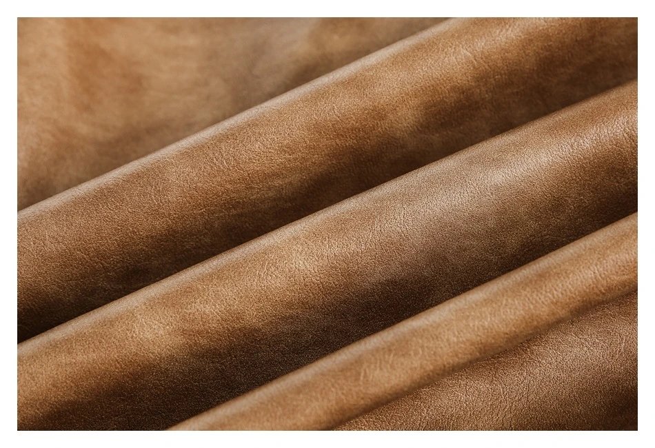 Men's Retro PU Leather Biker Jacket Spring Fall, Cognac - Gallery Image 11 - Detailed View